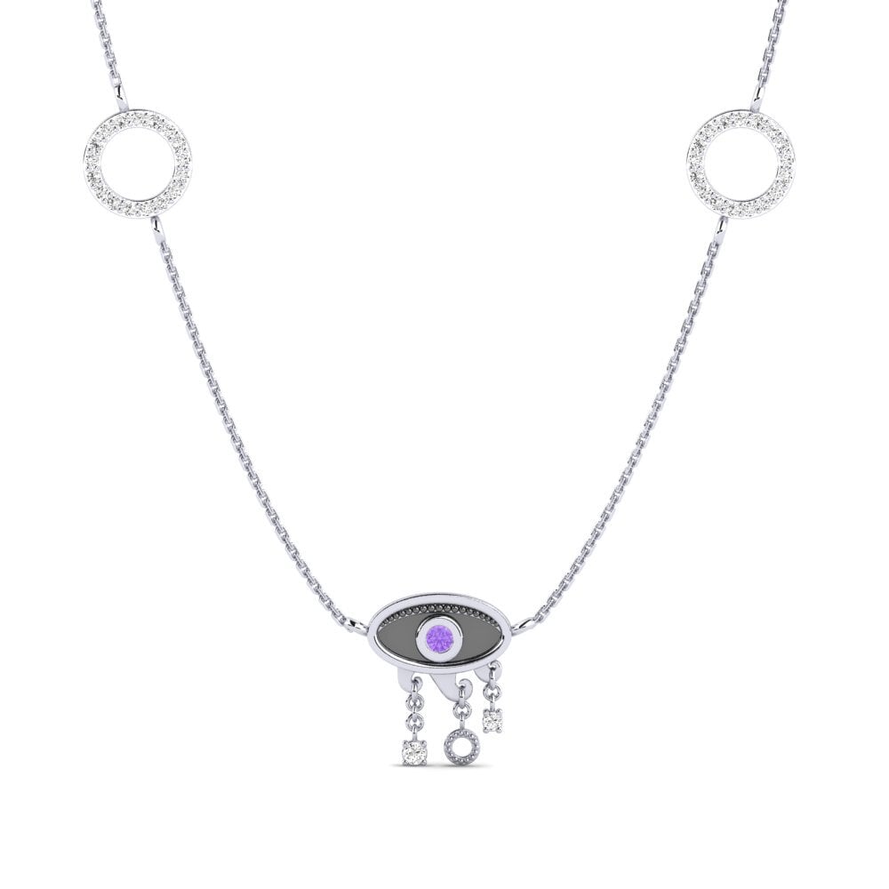 14k Oro Blanco Amatista Collar de Mujer Maturita
