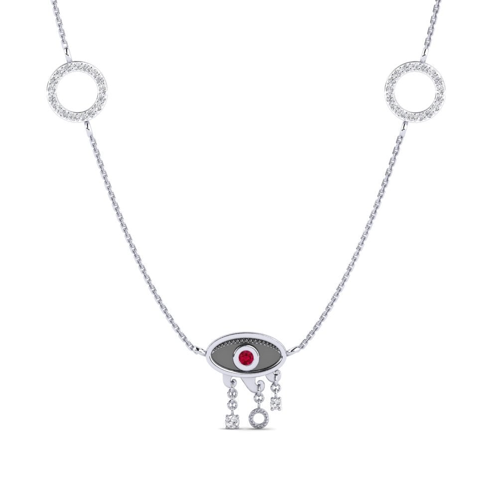 14k Oro Blanco Rubí Collar de Mujer Maturita