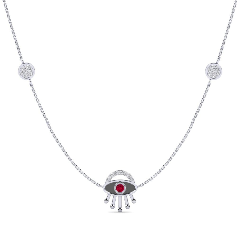 14k Oro Blanco Rubí Collar de Mujer Meditare
