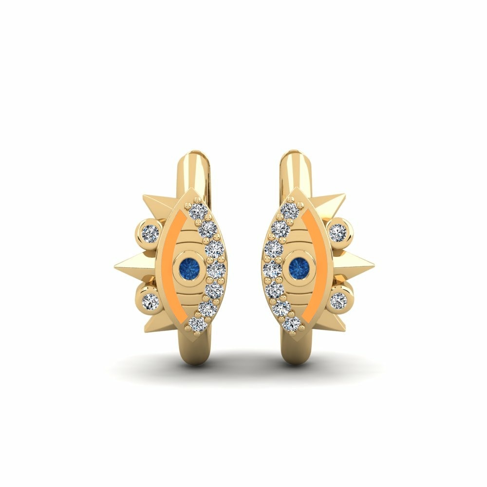 Huggies y aros Pendientes Ningali Oro Amarillo 585 Swarovski Azul