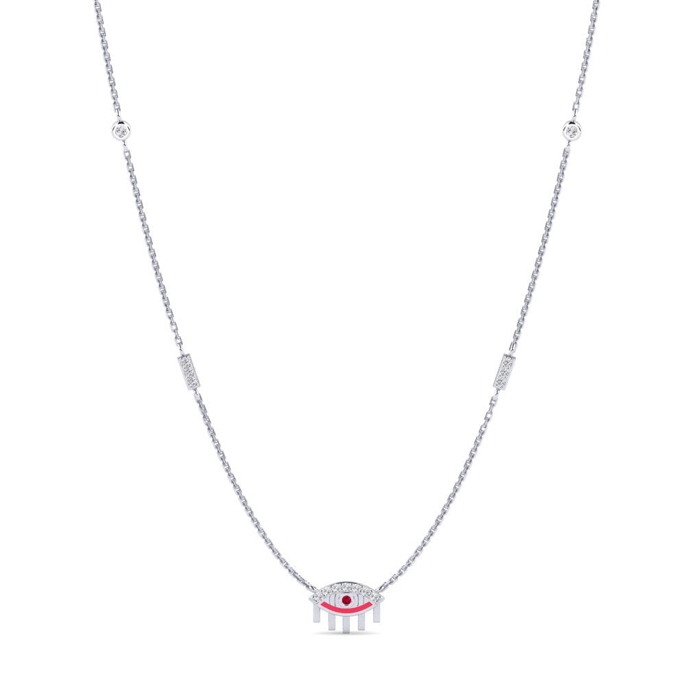 14k Oro Blanco Rubí Collar de Mujer Engcwele