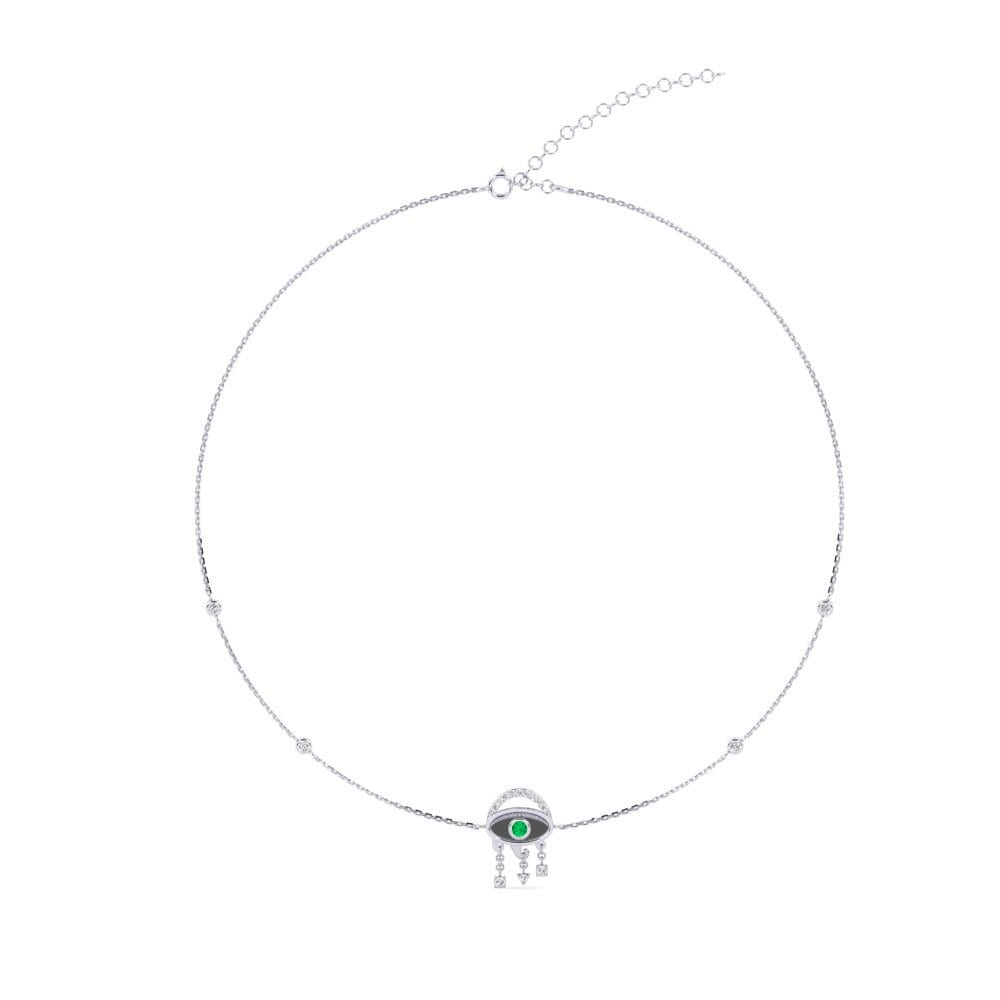 9k Oro Blanco Esmeralda Collar Gargantilla de Mujer Ragazzona