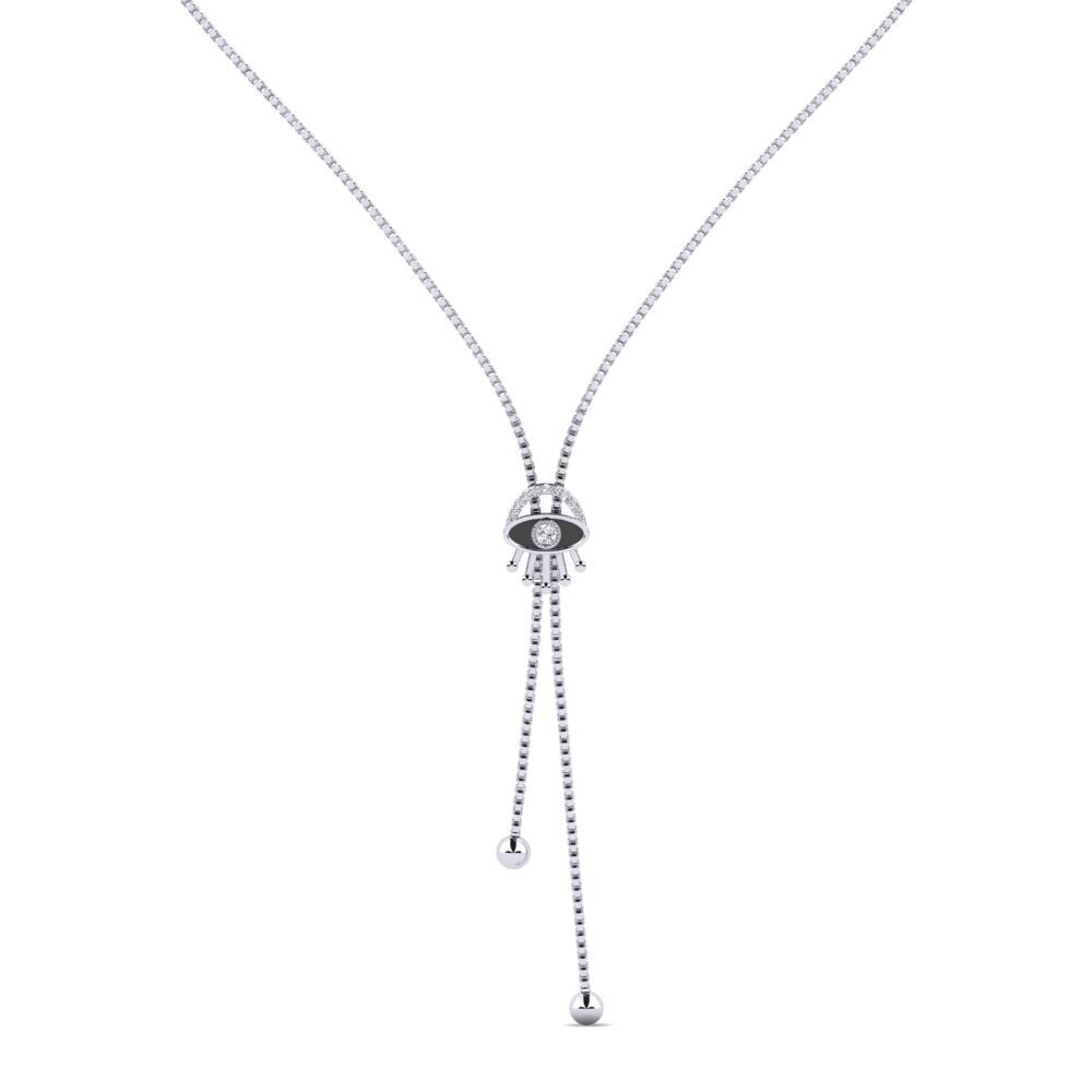 14k Oro Blanco Diamante Collar de Mujer Timone