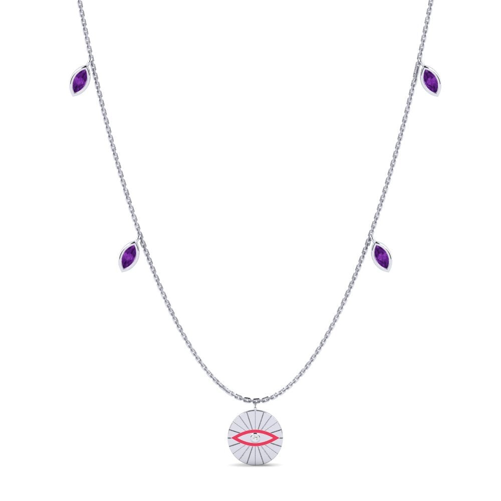 14k Oro Blanco Amatista Collar de Mujer Umnyama
