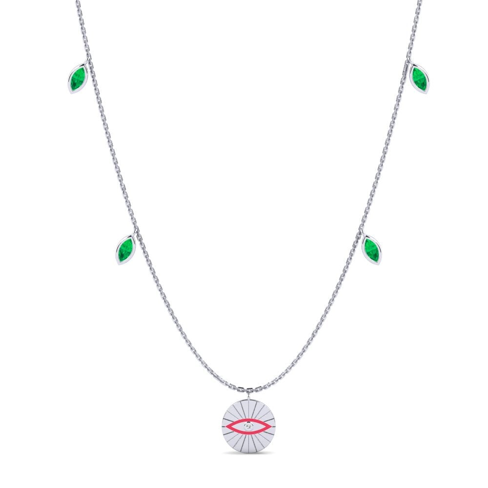 9k Oro Blanco Esmeralda Collar de Mujer Umnyama