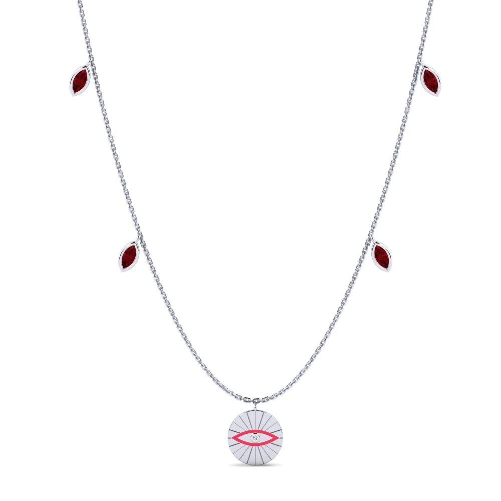 14k Oro Blanco Rubí Collar de Mujer Umnyama