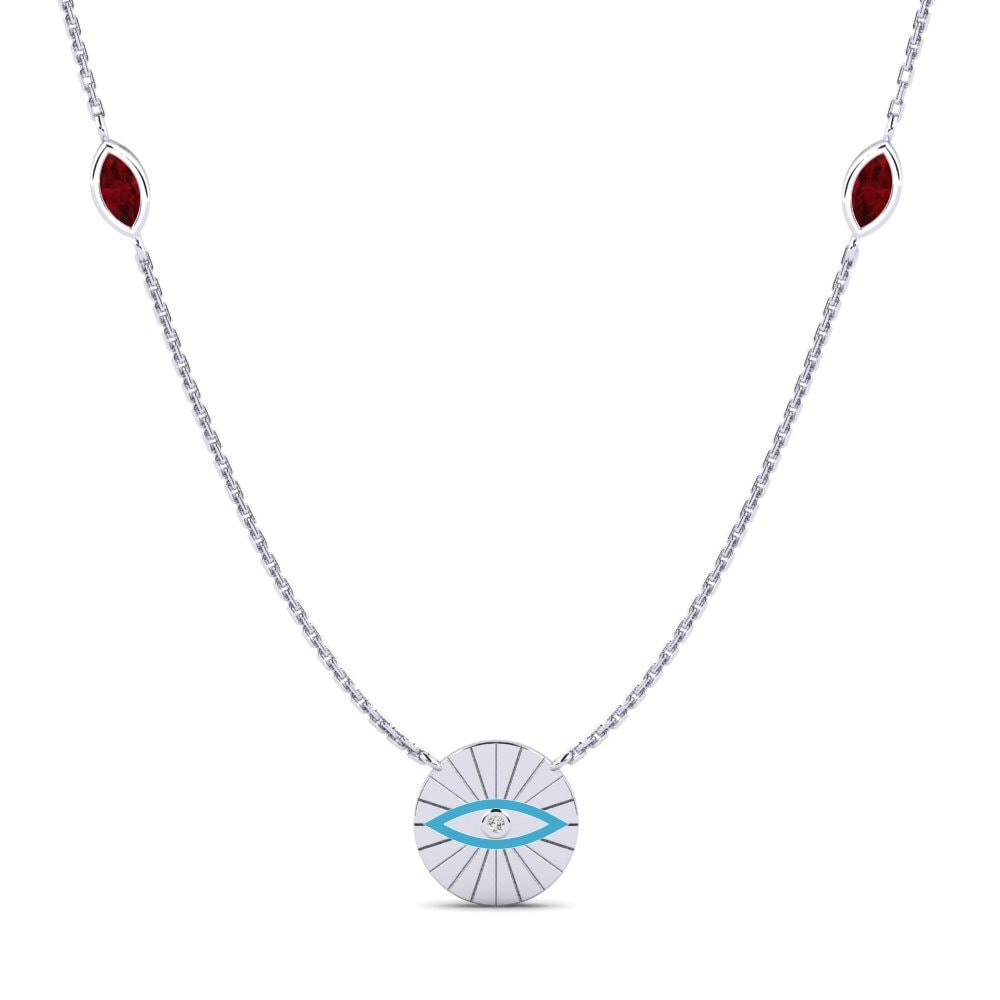 14k Oro Blanco Rubí Collar de Mujer Veselka