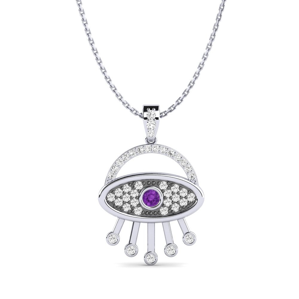 9k Oro Blanco Amatista Colgante de Mujer Ambizioso