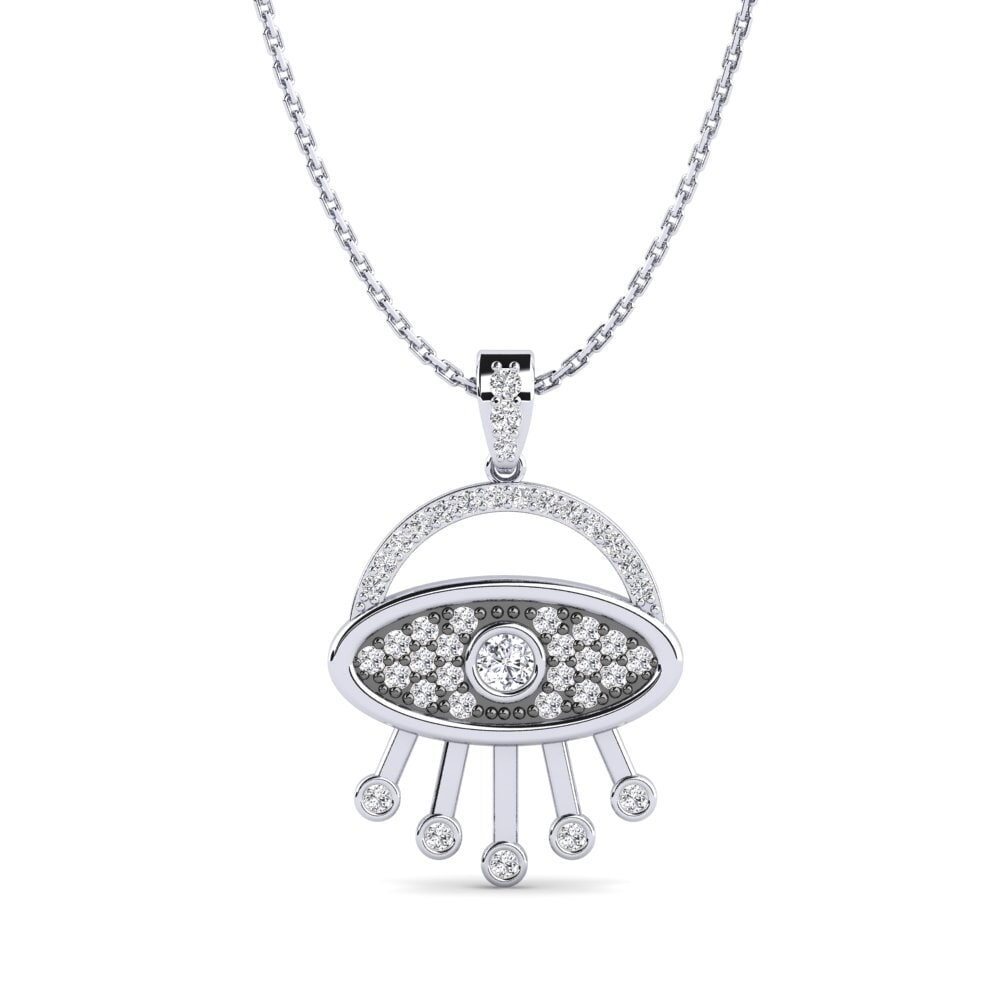 14k Oro Blanco Diamante Colgante de Mujer Ambizioso