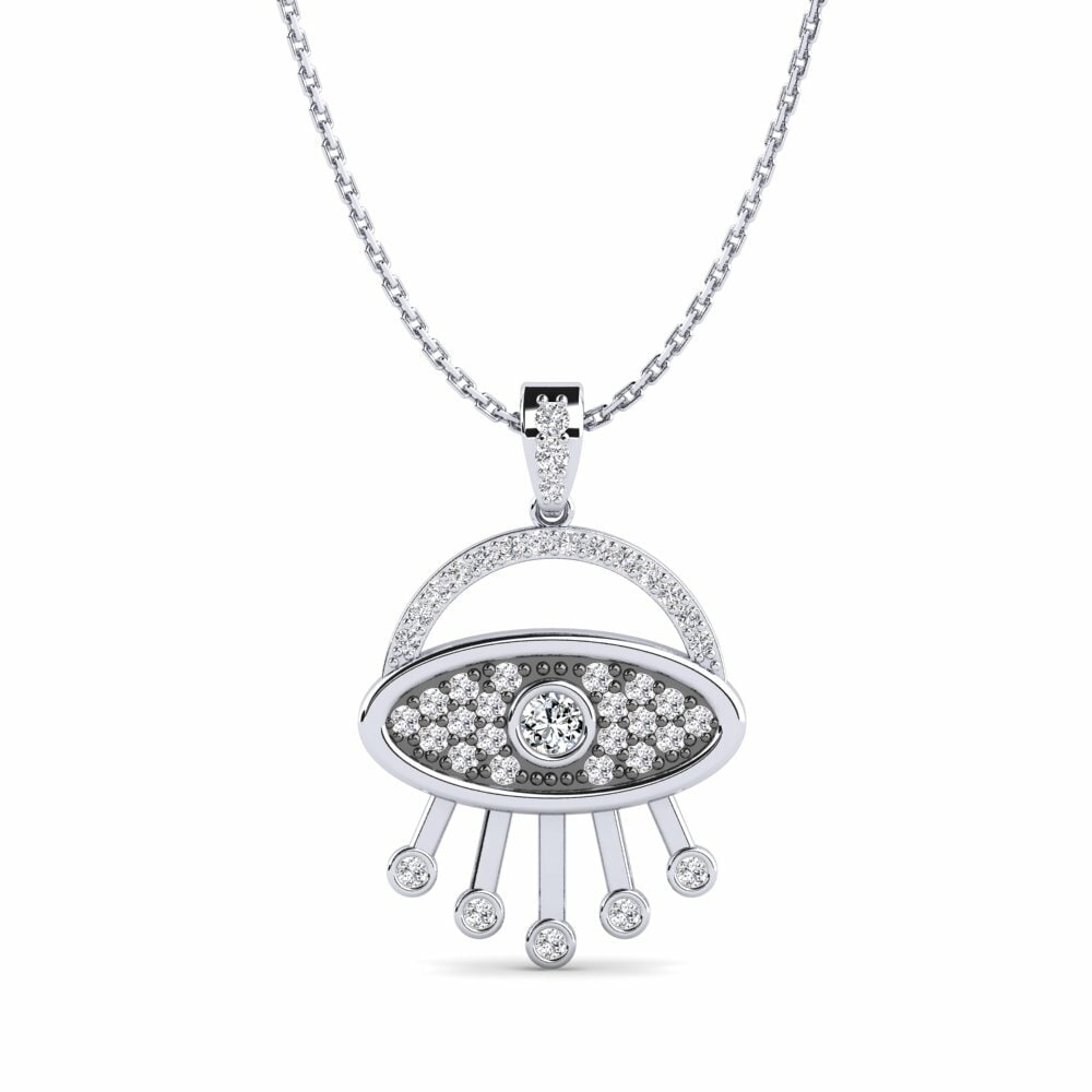 9k Oro Blanco Circonita Colgante de Mujer Ambizioso