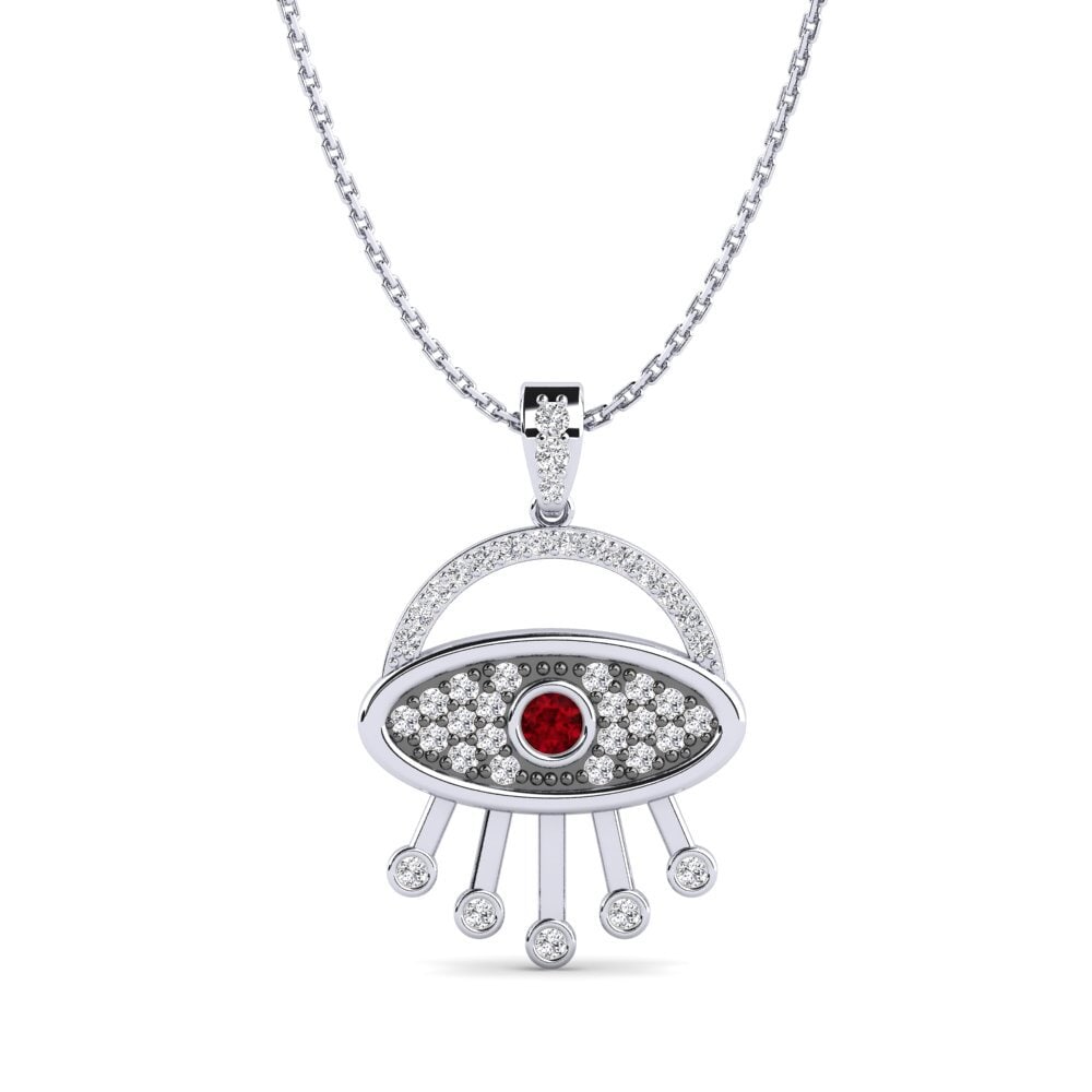 14k Oro Blanco Rubí Colgante de Mujer Ambizioso