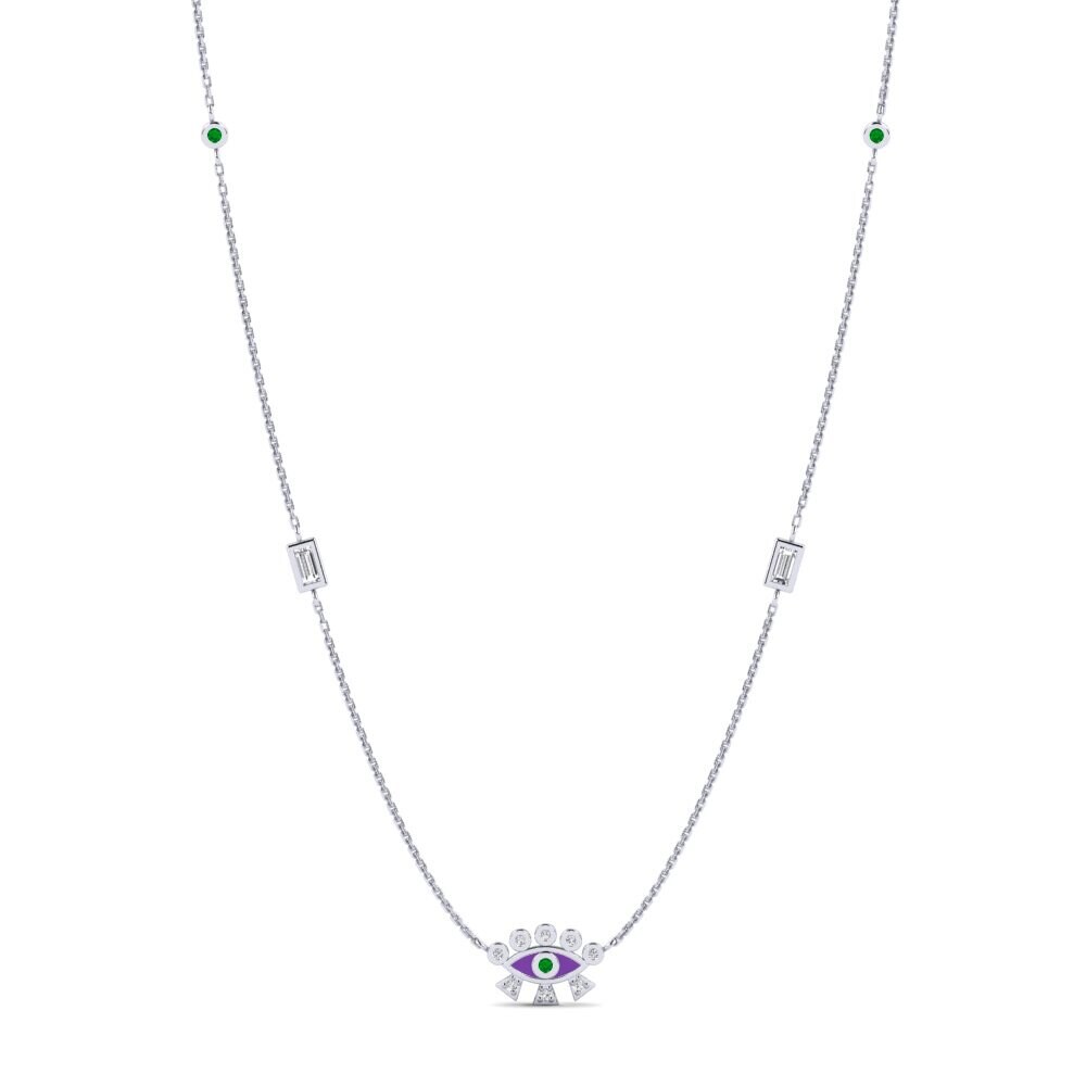 9k Oro Blanco Esmeralda Collar de Mujer Laodike