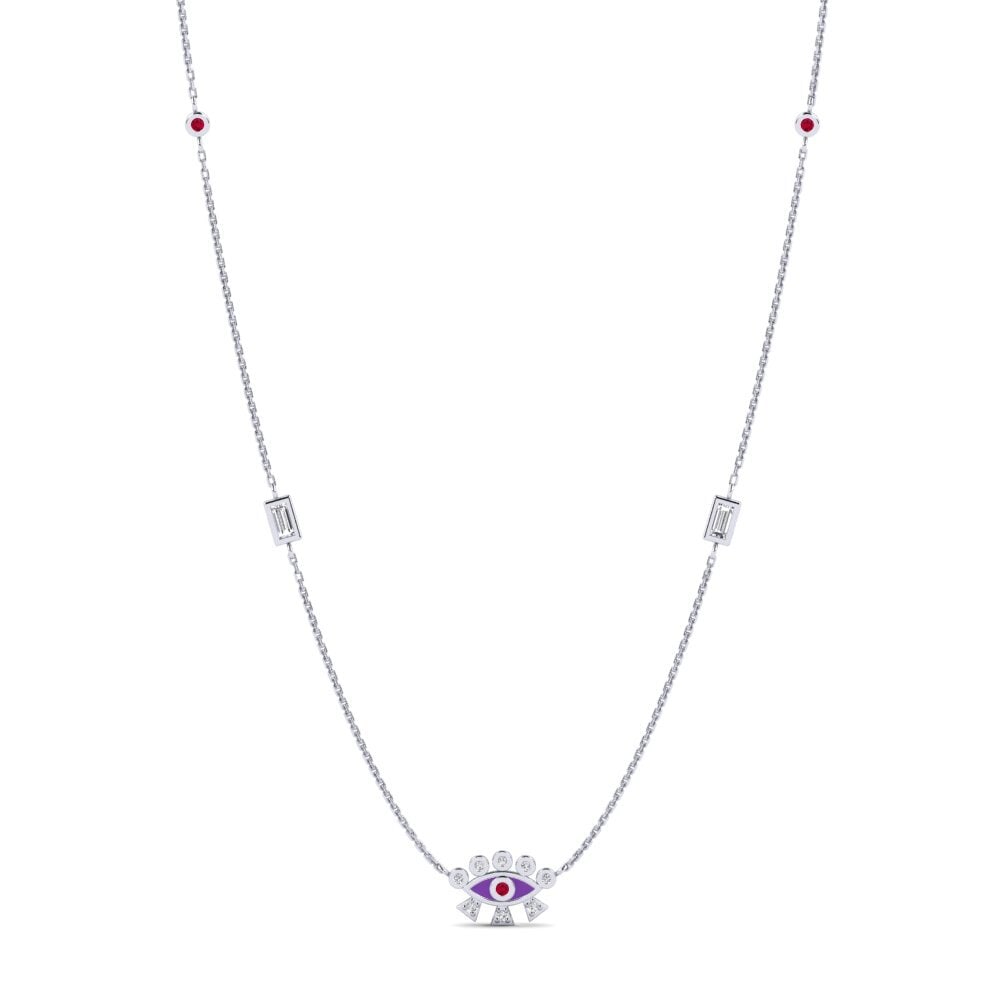 14k Oro Blanco Rubí Collar de Mujer Laodike