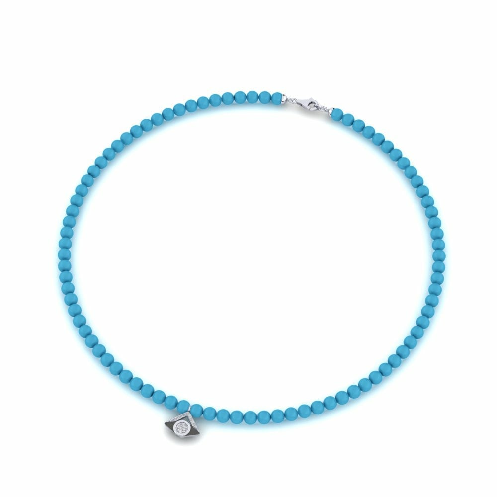 9k Oro Blanco Diamante Collar Luckbead