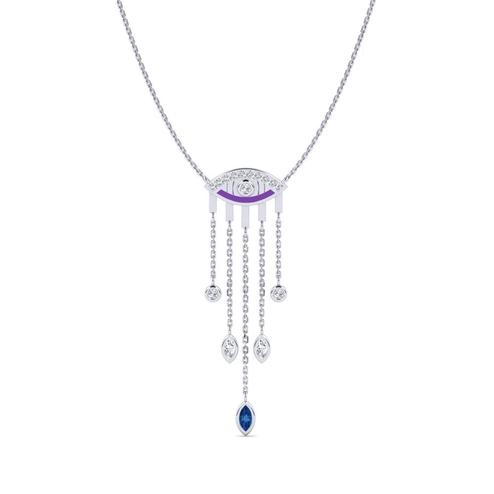 Plata 925 Circonita Azul Oscuro Collar de Mujer Paista