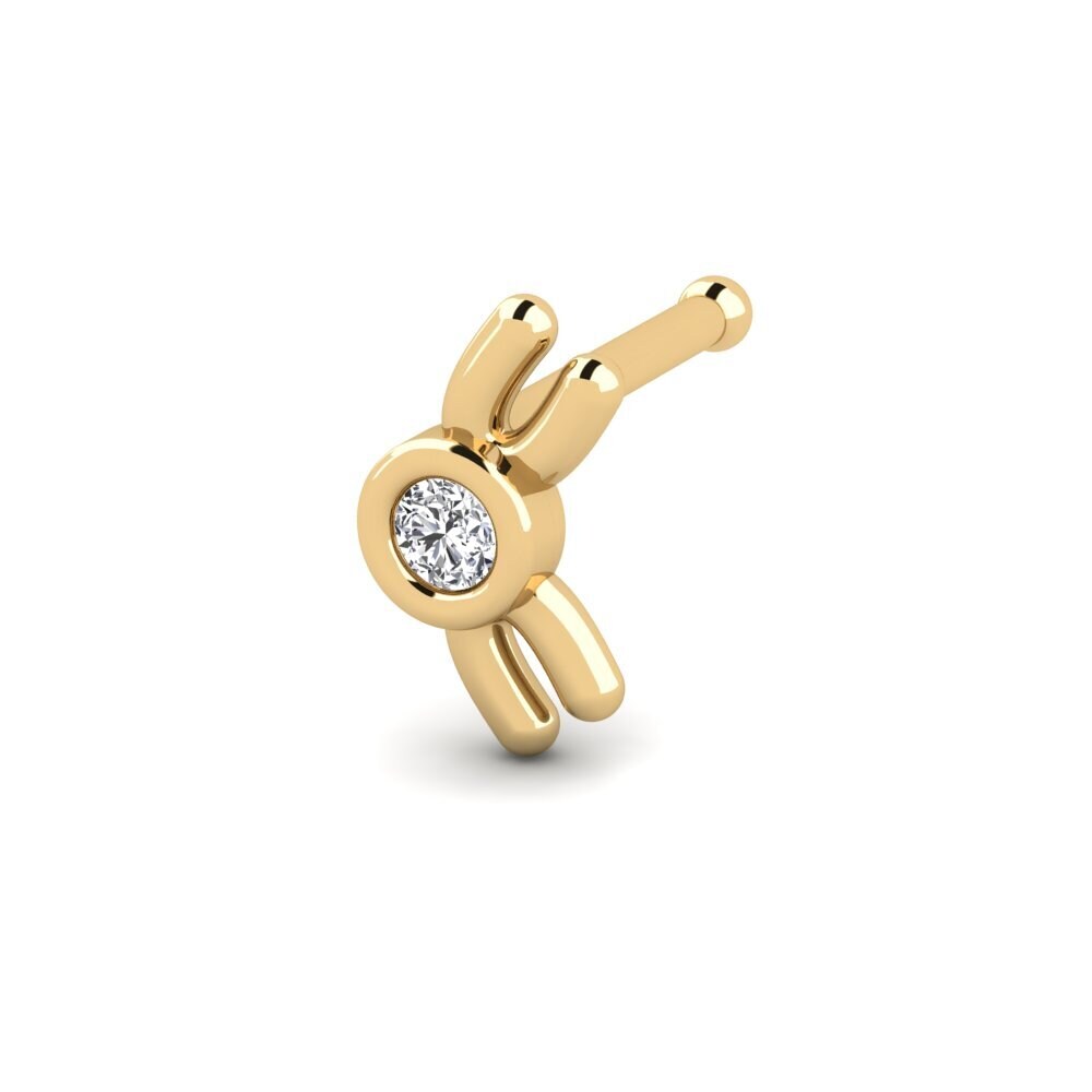Broche Piercing Nez Diamant 0.03ct Or Jaune 14k - Taille Ronde - Neuf Sans Emballage