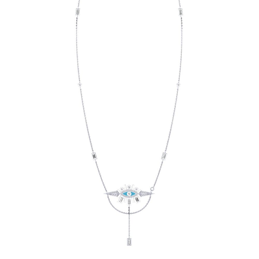 9k Oro Blanco Circonita Collar de Mujer Adaliano