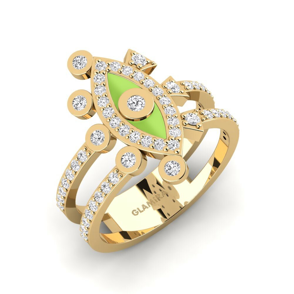 Round 0.174 Carat Evil Eye White Sapphire 14k Yellow Gold Ring Akroenos