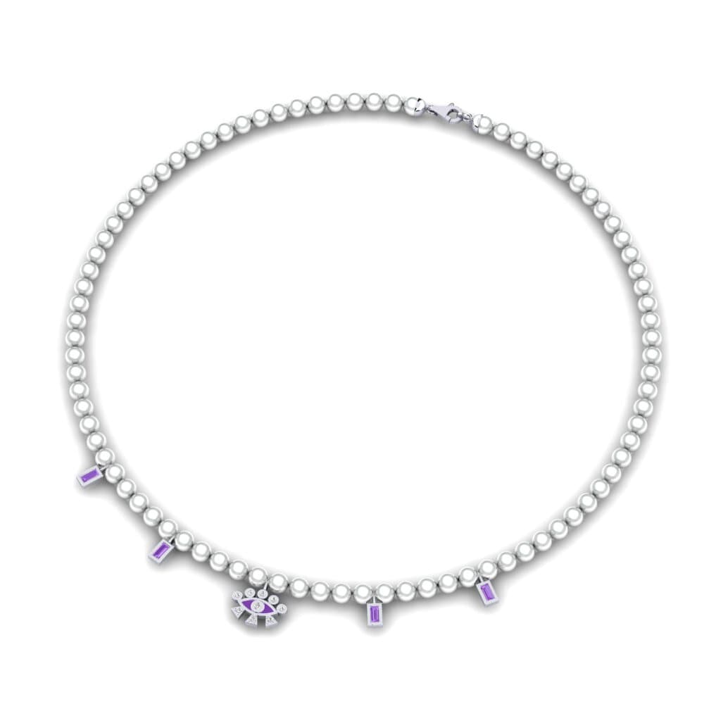 9k Oro Blanco Amatista Collar Atarneus