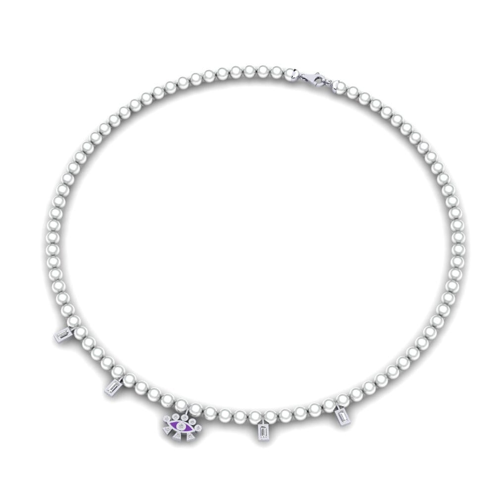 14k Oro Blanco Diamante Collar Atarneus