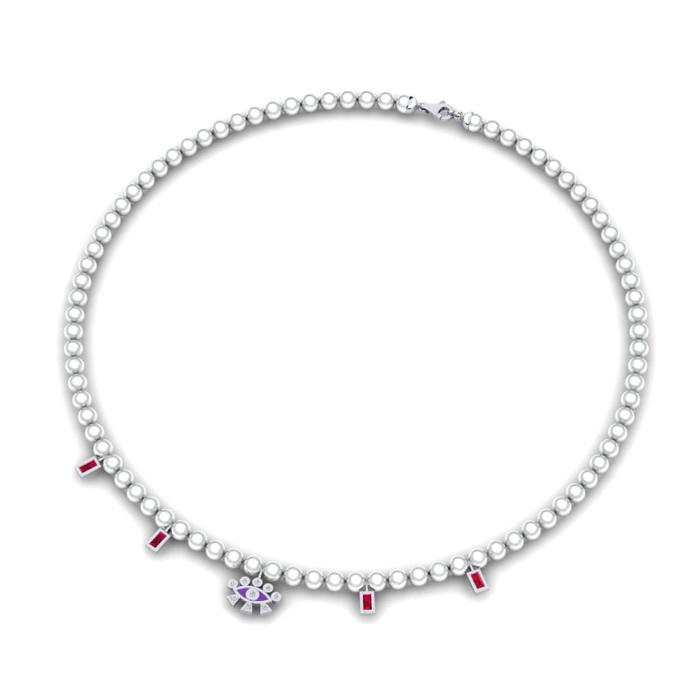 14k Oro Blanco Rubí Collar Atarneus