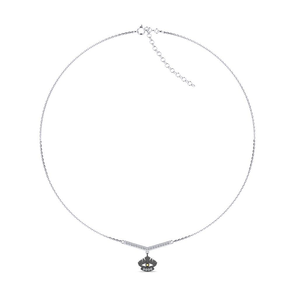 14k Oro Blanco Zafiro amarillo Collar Gargantilla de Mujer Babes