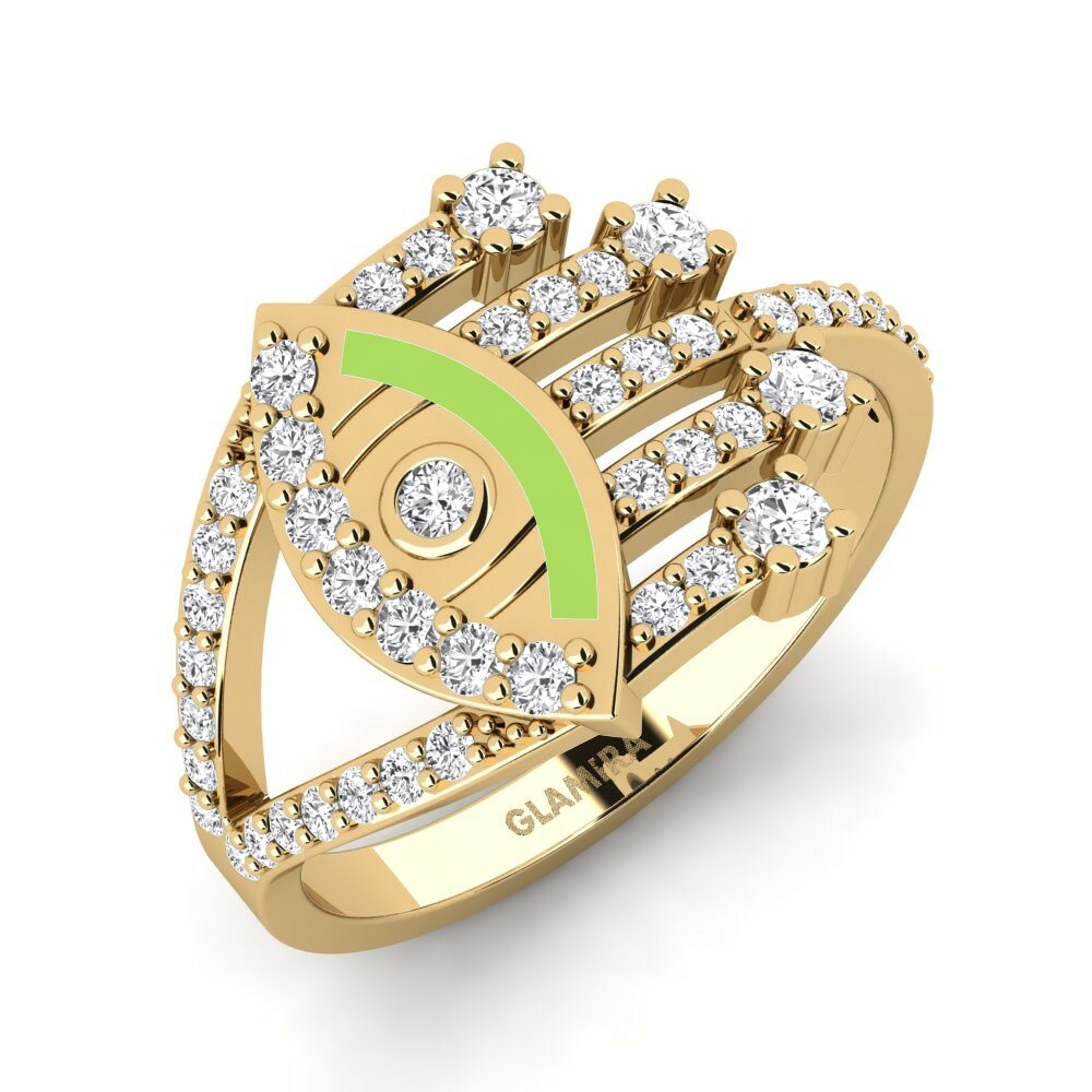 Round 0.125 Carat Evil Eye White Sapphire 14k Yellow Gold Ring Briller