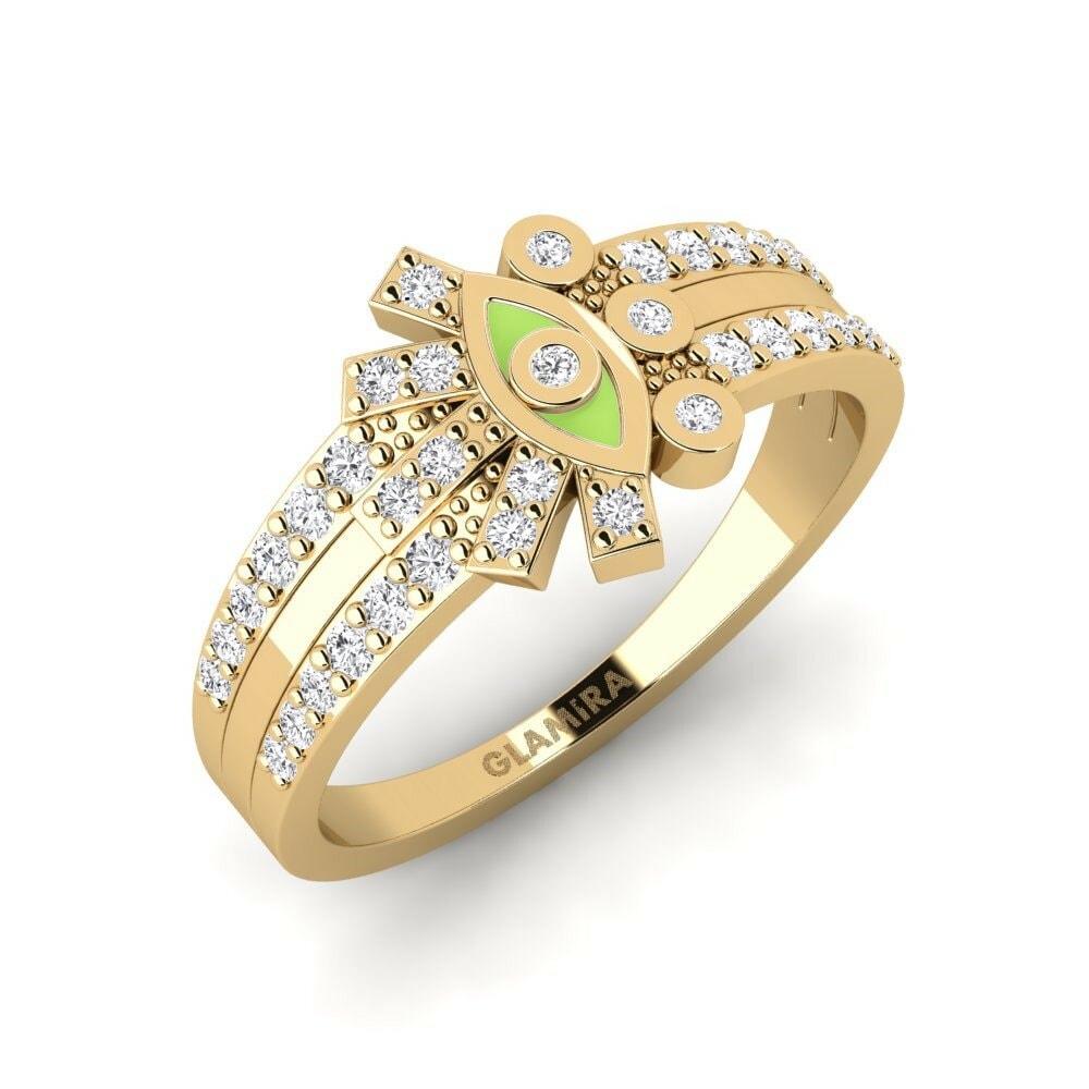 Round 0.008 Carat Evil Eye White Sapphire 14k Yellow Gold Ring Ceramus