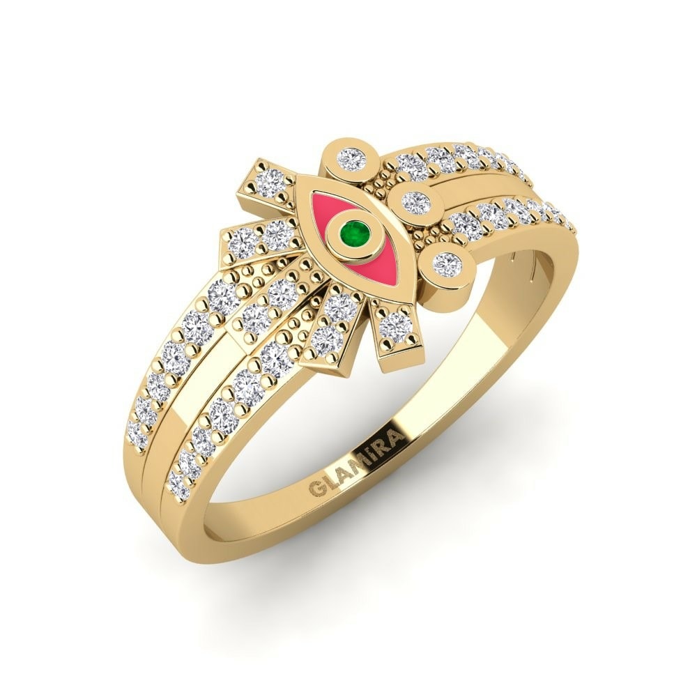 Round 0.008 Carat Evil Eye Emerald 14k Yellow Gold Ring Ceramus