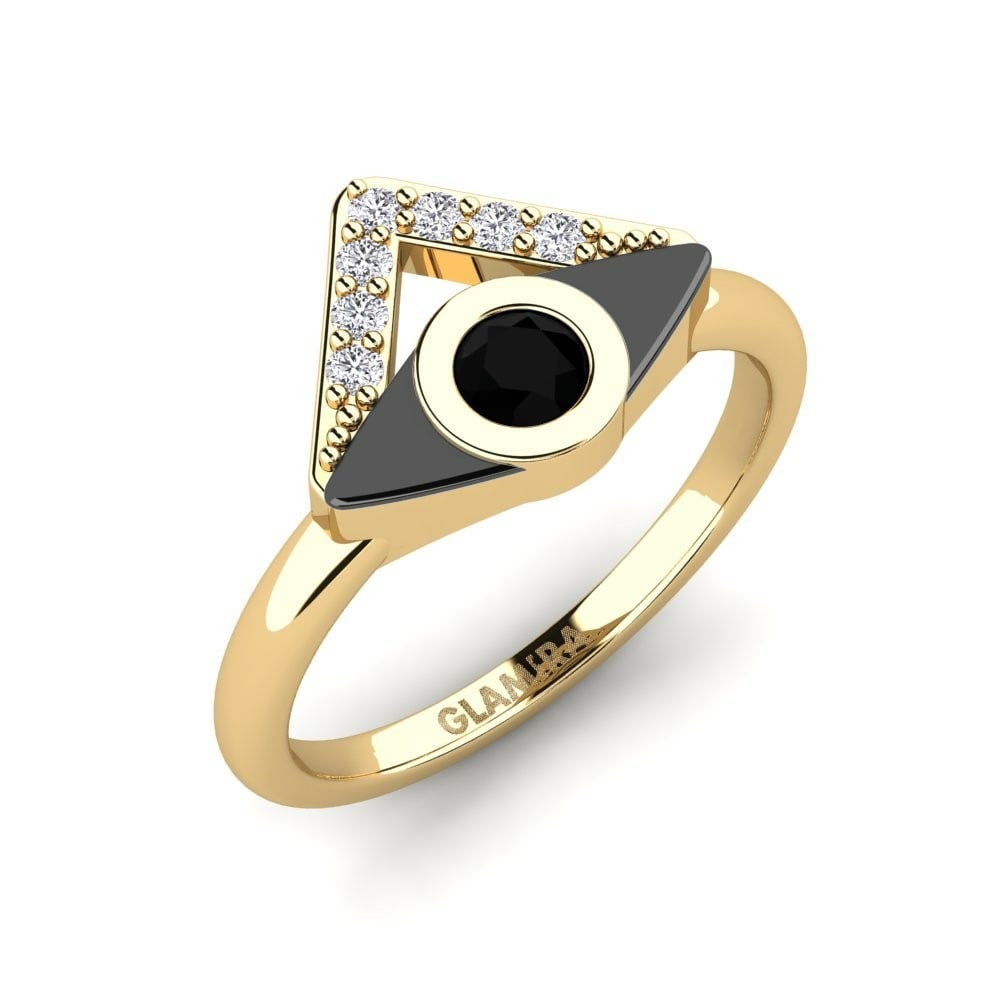 圓形 0.1 重量（克拉） Evil Eye 黑色藍寶石 14k黃金與黑銠 小指環 Diadonnda