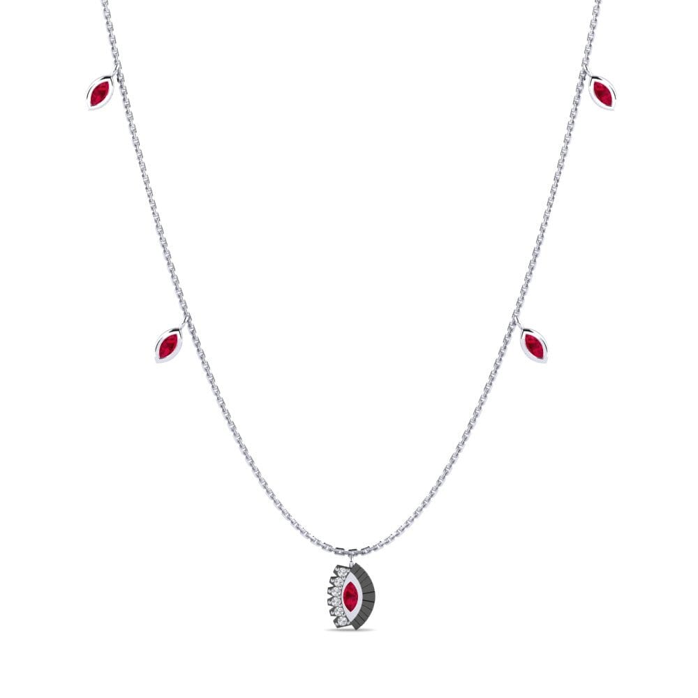 14k Oro Blanco Rubí Collar de Mujer Fiderona