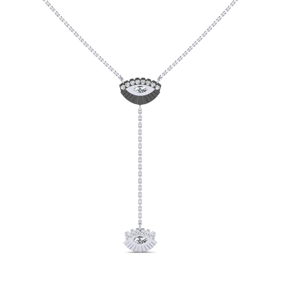 9k Oro Blanco Circonita Collar de Mujer Loben