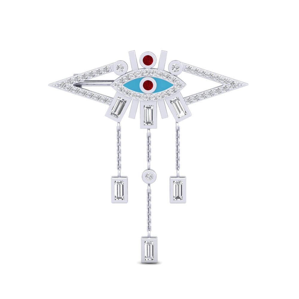 14ct White Gold Red Zirconia Brooch Parthesar