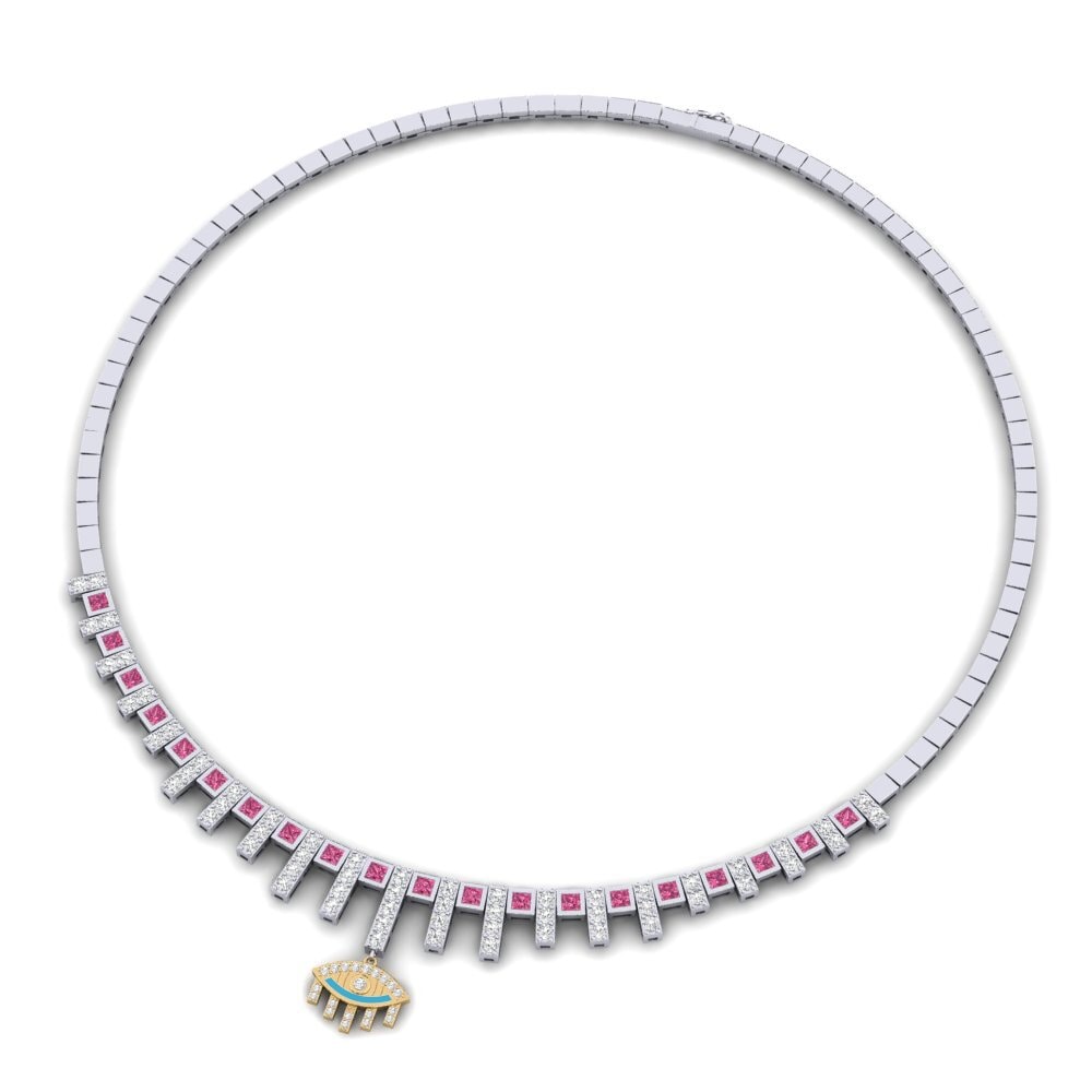 COLGANTES 14k Oro Blanco & Amarillo Turmalina rosa Rígidos