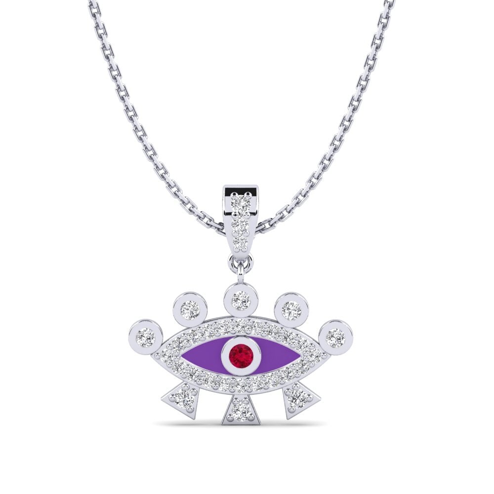 14k Oro Blanco Rubí Colgante de Mujer Siuminu