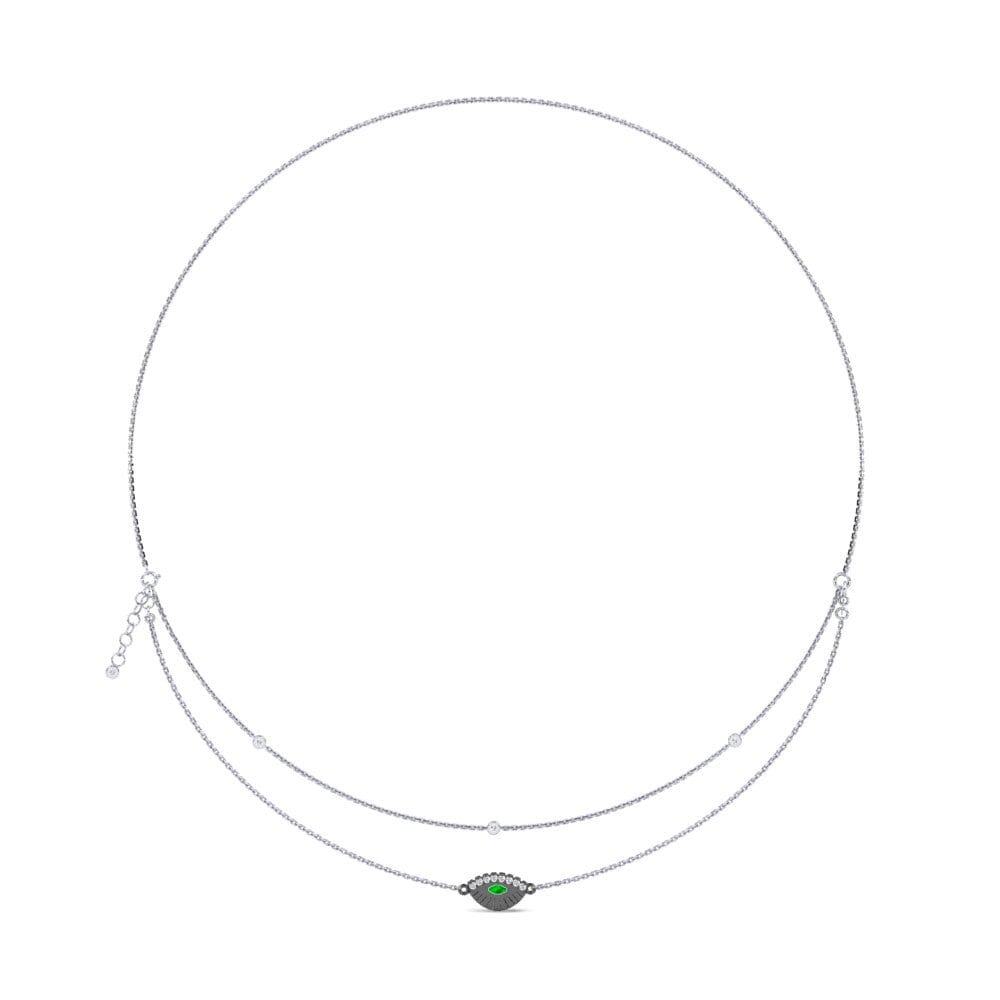 9k Oro Blanco Esmeralda Collar de Mujer Ulinzi