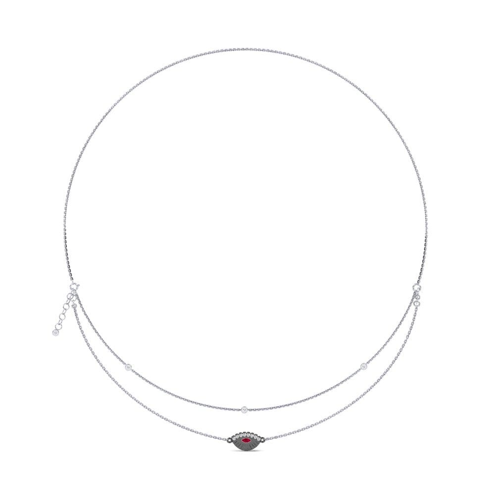 14k Oro Blanco Rubí Collar de Mujer Ulinzi