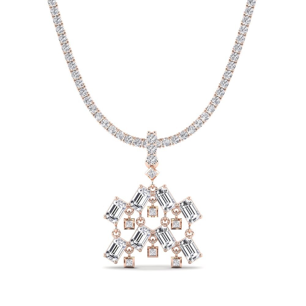 Collier Tennis Diamants 1.66 Carats En Or Rose 14K - Diamants Ronds Brillants, Taille Excellente, G/SI1
