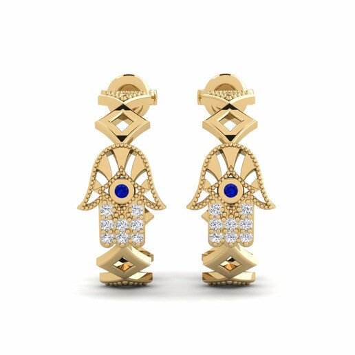 Bông Tai Arawn Vàng 585 & Đá Sapphire & Kim Cương
