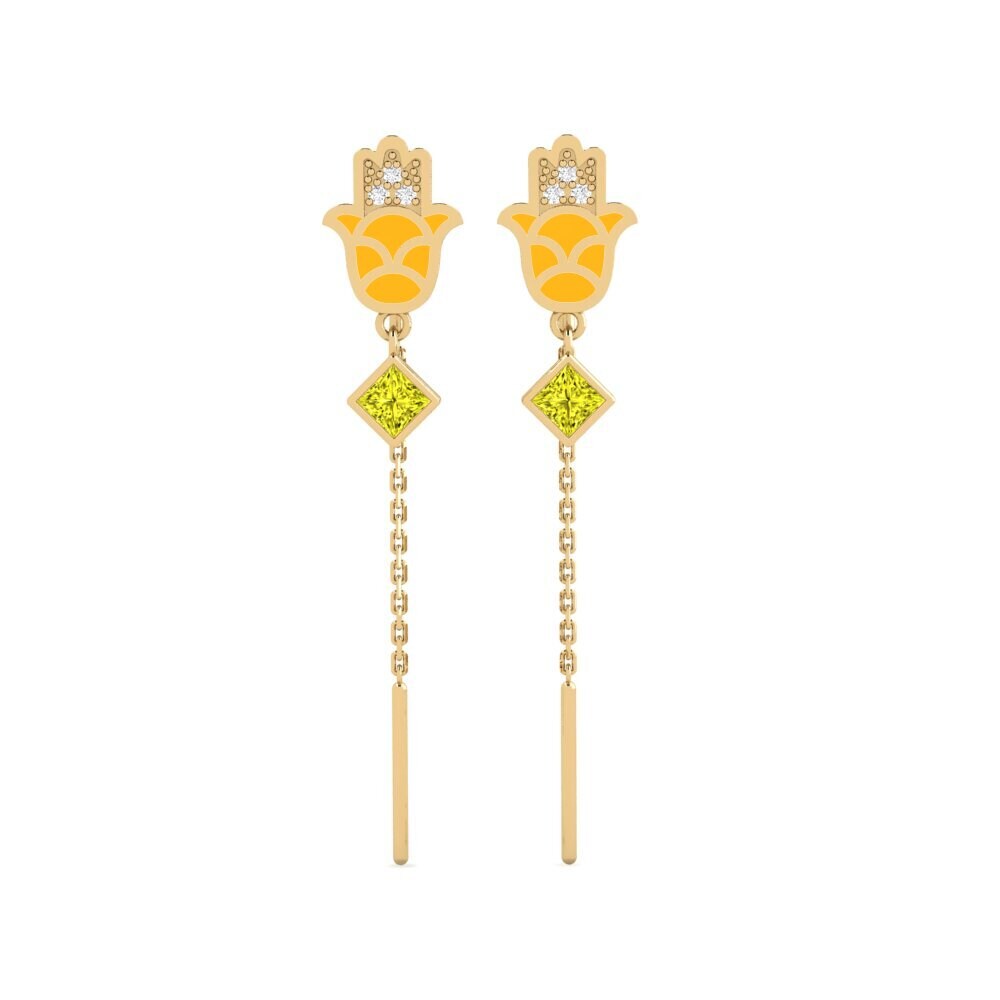 Pendientes Diamante Amarillo Pendientes de cadena