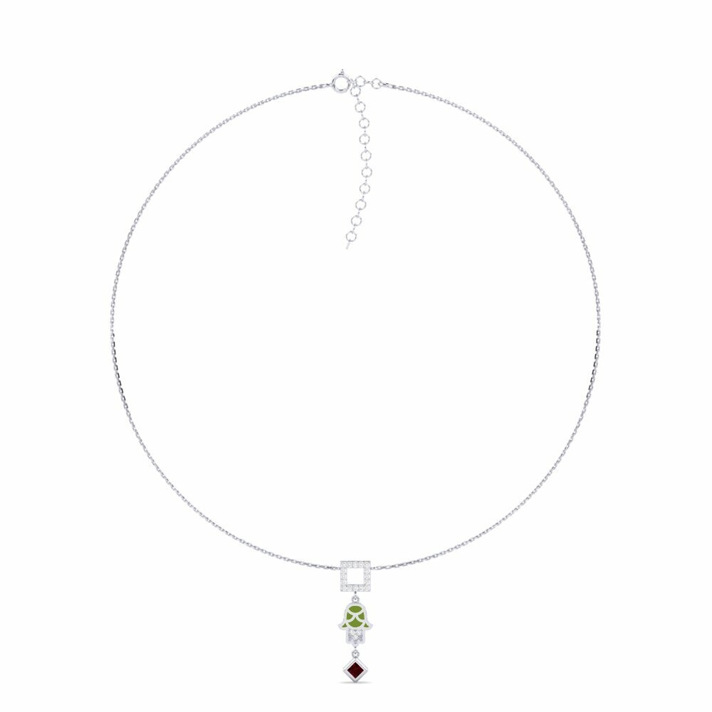 Dây chuyền Palladium trắng Đá Garnet / Ngọc Hồng Lựu Choker