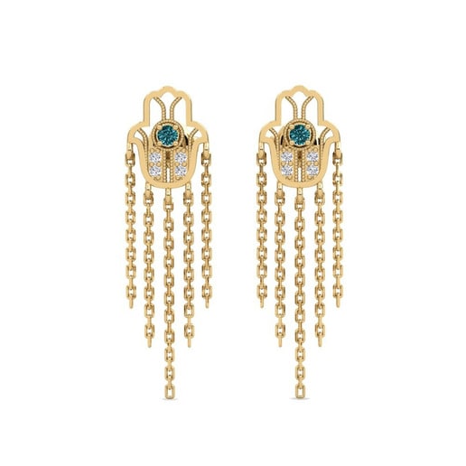 Pendientes Clavis Oro Amarillo 585 & Diamante Azul & Diamante