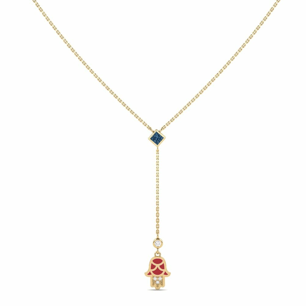 Hamsa Collares Colgante Doverie Oro Amarillo 585 Diamante Azul
