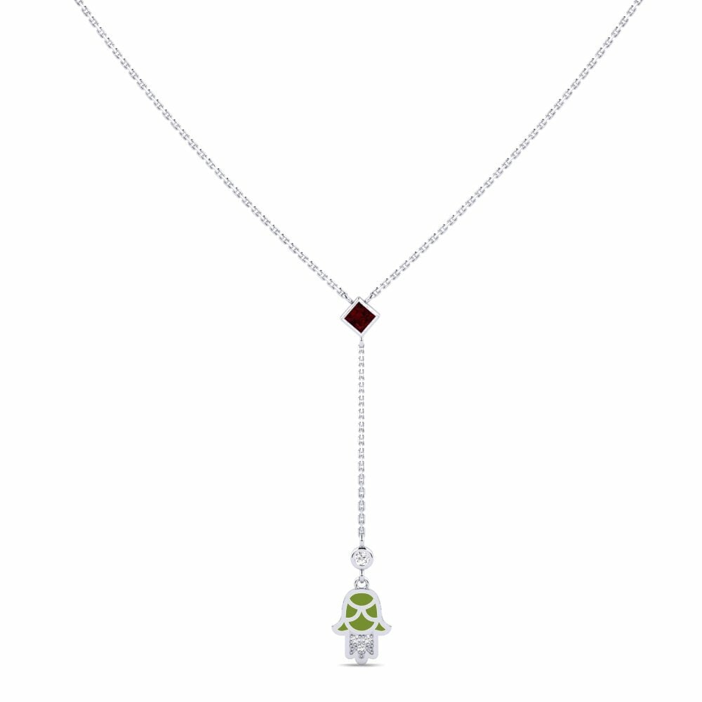 Palladium trắng Đá Garnet / Ngọc Hồng Lựu Dây chuyền nữ Doverie