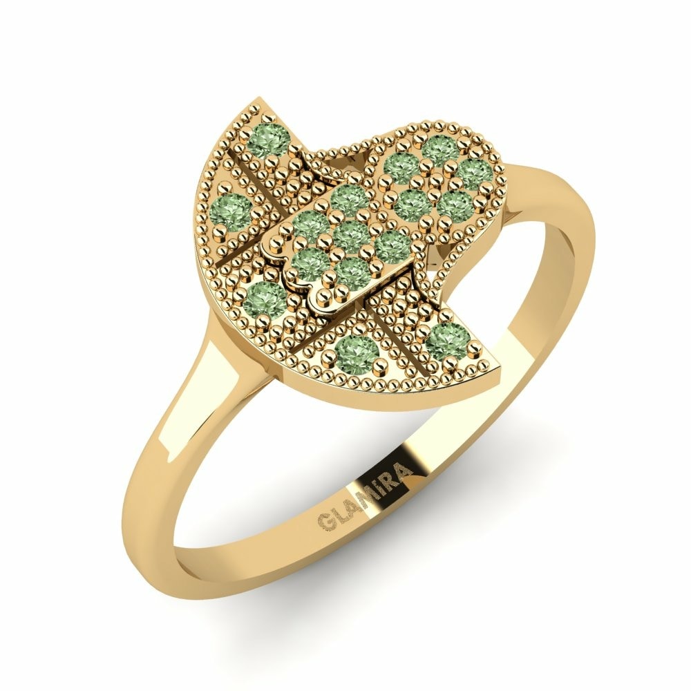 Hamsa Anillos Eternal Oro Amarillo 585 Diamante Verde