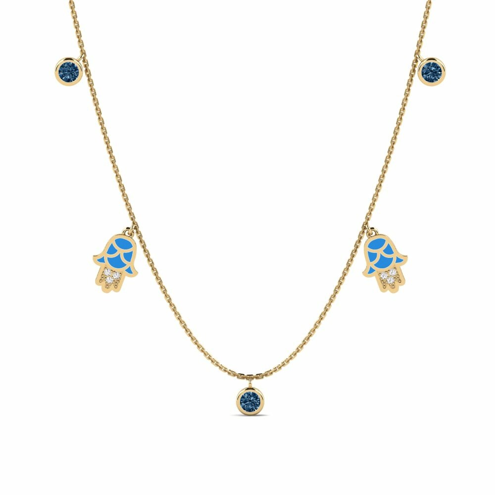 Hamsa Collares Colgante Konfidi Oro Amarillo 585 Diamante Azul