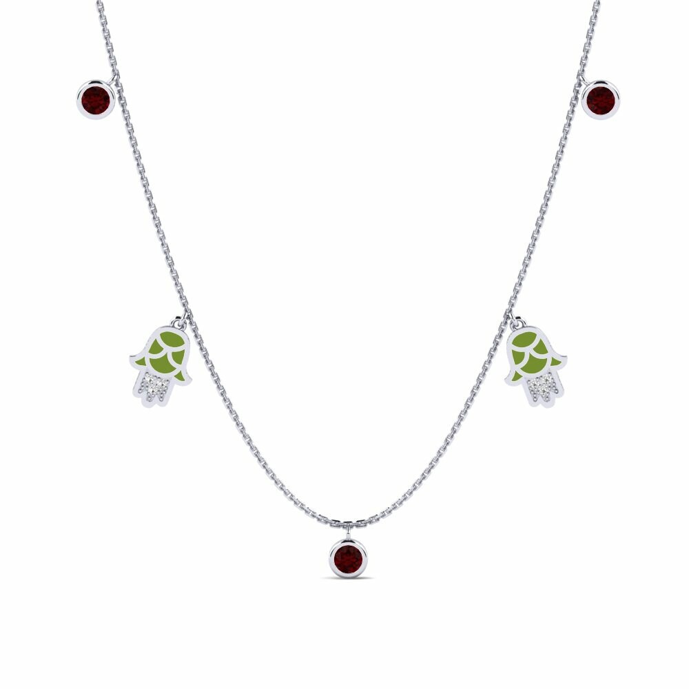 Palladium trắng Đá Garnet / Ngọc Hồng Lựu Dây chuyền nữ Konfidi