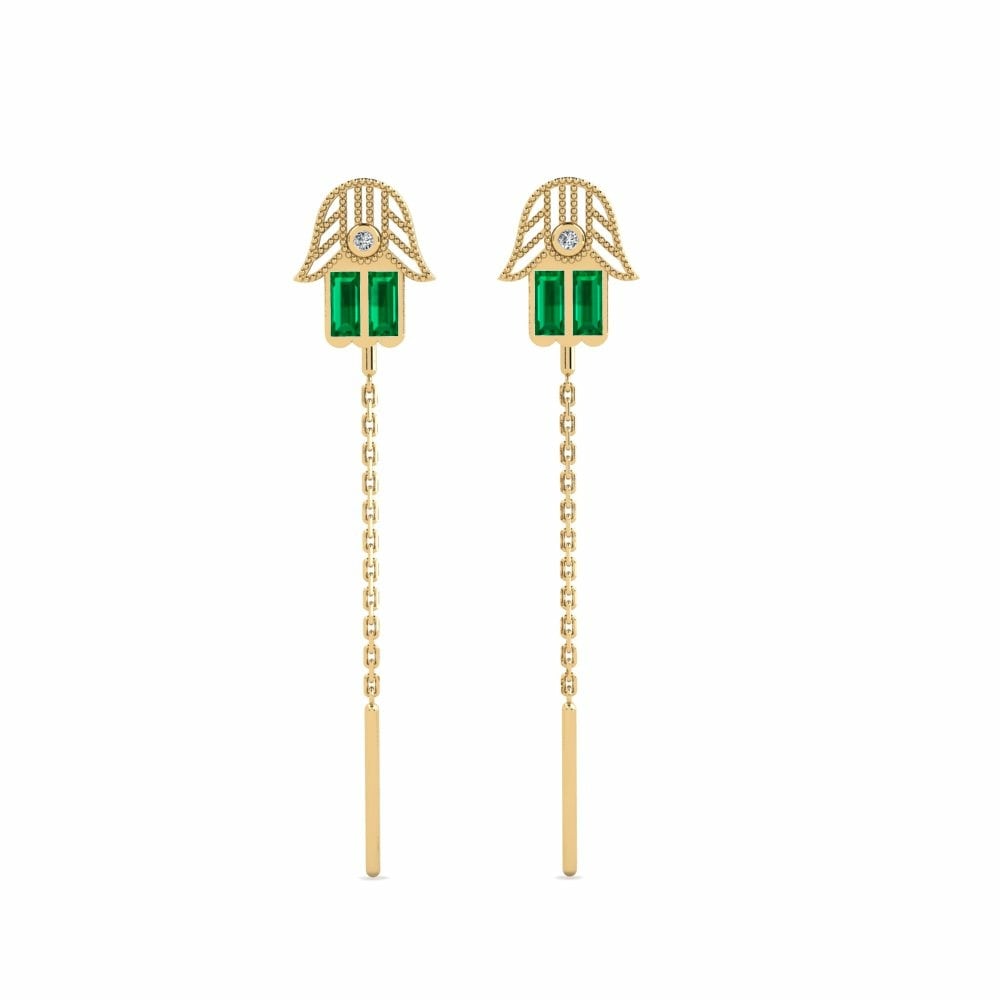 Ear Thread Aretes Pendientes Lorillis Oro Amarillo 585 Swarovski Verde