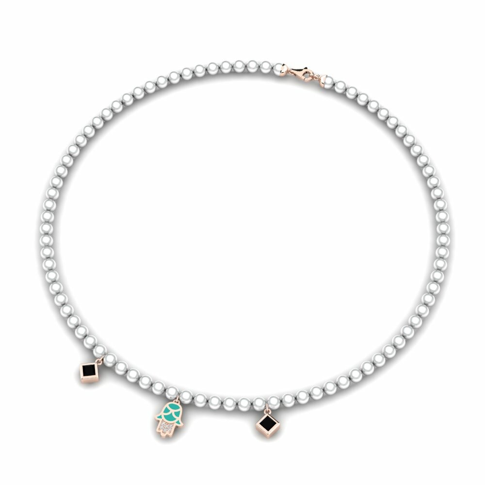 Dây chuyền Vàng Hồng 9K Đá Sapphire Đen Hamsa