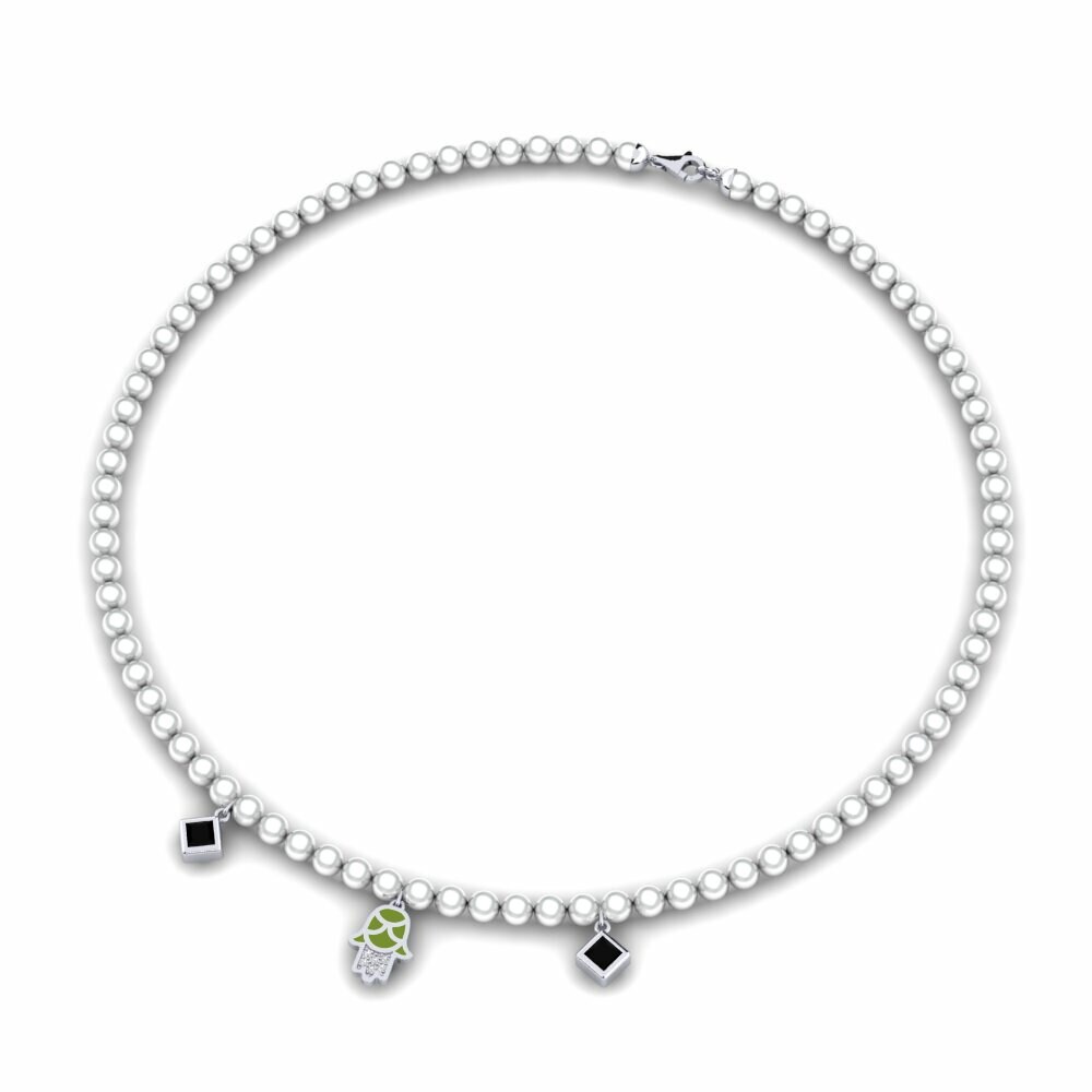 Dây chuyền Palladium trắng Kim Cương Đen Hamsa